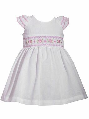 Bonnie Jean White Sleeveless Dress with Pink Trim